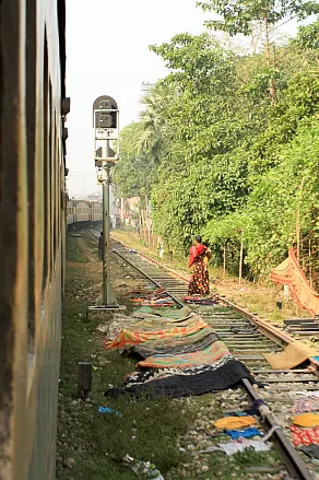 Clothes are being laid on the tracks for drying
