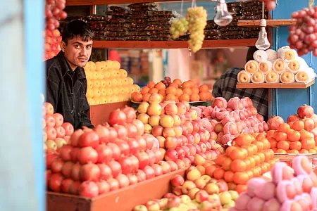 Imported apples are sold at the fruit market