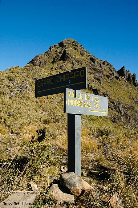 Signpost before the final ascent to the top of Cerro Chirripó