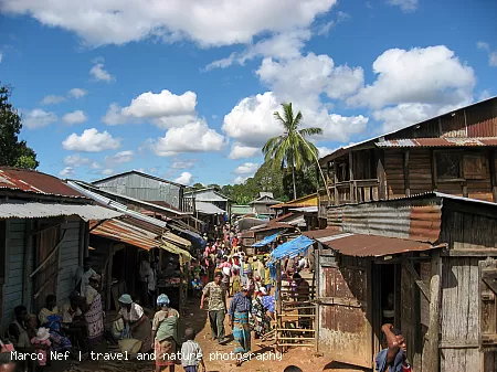 Street market in a village along the railway